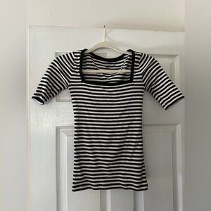 J. Crew Black and White Striped Short Sleeve Top
